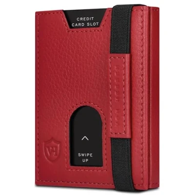 Abbildung von VON HEESEN Leder Slim Wallet Geldbeutel mit RFID Schutz Mini Geldbörse für Herren und Damen Kartenetui Echtleder Karten Portemonnaie klein Kreditkartenetui Rot