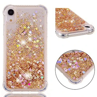 Abbildung von KBIKO zxl Handyhülle iPhone XR Glitzer, Hülle 6.1 Zoll, Flüssig Treibsand Mädchen Frauen Glitter Quicksand Weich TPU Bumper Silikon Schutzhülle für Zoll.Gold YBL