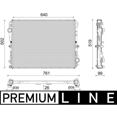Abbildung von MAHLE ORIGINAL CR 2604 000P Kühler, Motorkühlung Aluminium 640 502 26 Kühlrippen gelötet MERCEDES BENZ: GLC SUV, E Klasse Limousine