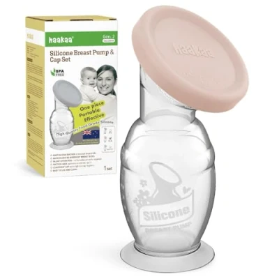 Abbildung von haakaa Silikon Manuelle Milchpumpe Muttermilchauffänger mit Silikondeckel und Saugfuß, 5oz/150 ML, Rosa