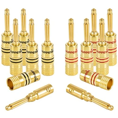 Abbildung von Poppstar Bananas für Lautsprecherkabel (bis 4 mm) Audio Adapter, Lautsprecher, Boxen und AV Receiver, 24k vergoldet