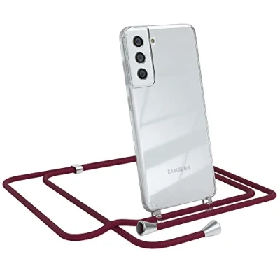 Abbildung von EAZY CASE Handykette kompatibel mit Samsung Galaxy S21 FE 5G Handyhülle Umhängeband, Handykordel Schutzhülle, Silikonhülle, Hülle, Stylische Kette für Smartphone, Burgunder Rot