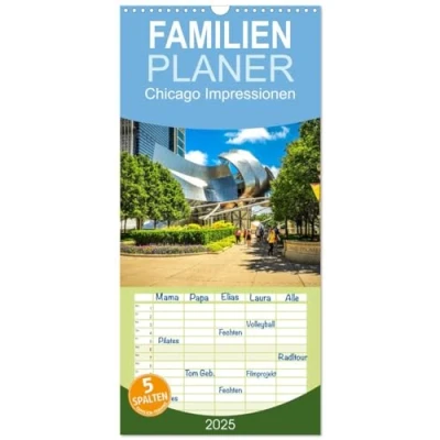 Abbildung von Familienplaner 2025 Chicago Impressionen mit 5 Spalten (Wandkalender, 21 cm x 45 cm), CALVENDO