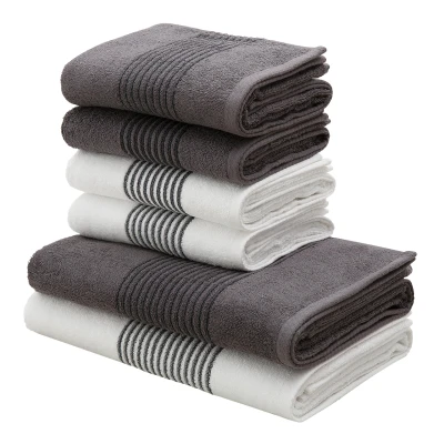 Abbildung von Bruno Banani Handtuch Set &quot;Jassen, Duschtücher, Handtücher&quot;, (Set, 6 St., 2 Duschtücher (70x140 cm) 4 Handtücher (50x100 cm), mit gestreifter Bordüre, teiliges aus 100% Baumwolle