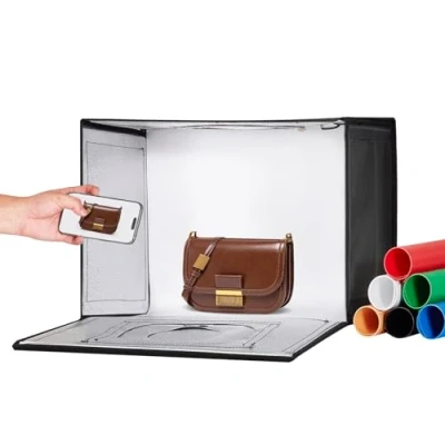 Abbildung von VEVOR Lichtbox für Fotostudios, 12 x Zoll, 30005600 K, einstellbare 3 Farbtemperaturen, professionelles Aufnahmezelt Set mit 120 LEDs, 6 Hintergründen, weichem Lichttuch, hoher CRI ≥ 95 kleine