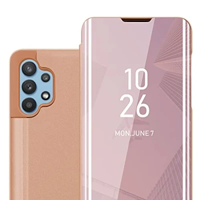 Abbildung von Cadorabo Hülle kompatibel mit Samsung Galaxy A32 5G Schutzhülle TPU Silikon Case 360 View Spiegel, Slim Kratzfest Weiche Gummi Rundumschutz Cover für in Pink