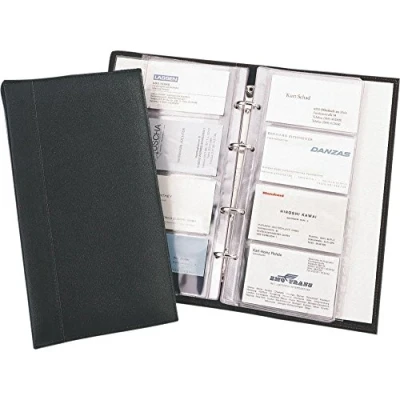 Abbildung von Alassio Visitenkarten Ringbuch aus feinem Leder, mit Register A Z und Klarsichteinlagen für 120 Karten Visitenkartenhülle, 25 cm, Schwarz