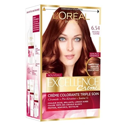 Abbildung von L&#039;Oréal Paris Excellence Creme Permanente Haarfarbe, dreifache Pflege, 100 % Deckung weißes Haar Farbton 6,54 Mahagoni, kupferfarben, 2 Stück