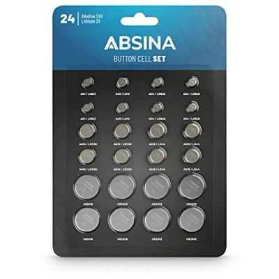 Abbildung von ABSINA 24er Pack Alkaline &amp; Lithium Knopfzellen 1,5V 3V Knopfbatterien Knopfzelle, (1 St)