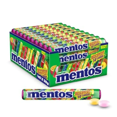 Abbildung von Mentos Dragees Discovery, Optimal saure Frucht Bonbons mit 14 Flavours, fruchtig spritzige Kaubonbons, Optimaligkeiten Multipack (40 Rollen), vegan