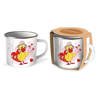 Abbildung von Trötsch Unser Sandmännchen Emaille Becher Tasse Schnatterinchen: Kaffeetasse Teetasse Geschenkidee Geschenk Emaillebecher