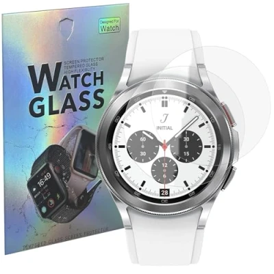 Abbildung von Schutzfolie für Samsung Galaxy Watch 4 Classic 42 mm [2 Stück] [Durchmesser 30.5mm] Schutzglas Hartglas Panzerglas Displayschutzfolie Panzerglasfolie PHONILLICO