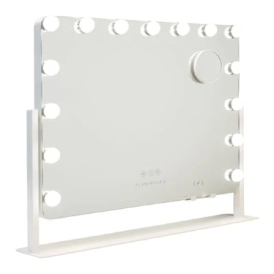 Abbildung von Flamingueo Schminkspiegel Mit Beleuchtung Kosmetikspiegel 15 LED, Einstellbare Position 360º, Spiegel 3 Modi, Wireless Ladegerät