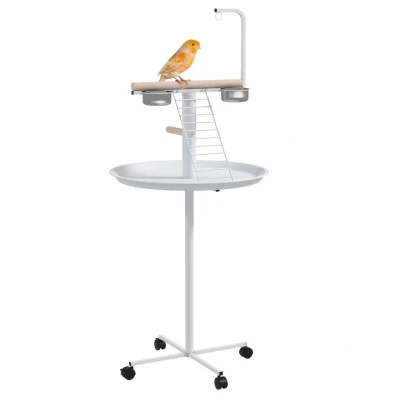 Abbildung von PawHut Vogelhaus Vogelständer mit Futterstation, Vogelfutterstation Rädern, für Garten, Balkon, Stahl, Weiß