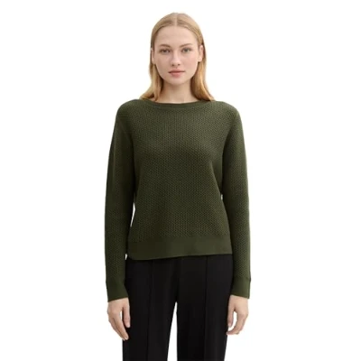 Abbildung von TOM TAILOR Damen Strickpullover aus Bio Baumwolle, 10920 Deep Forest Green, XXL