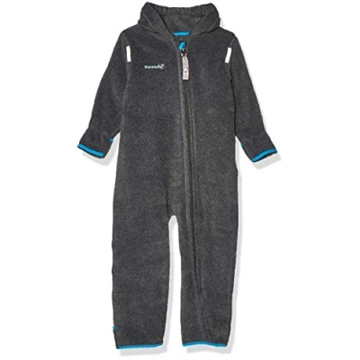 Abbildung von Hoppediz Baby Overall aus Fleece, extra lange Beine perfekt für die Babytrage, Umschlagbündchen an Händen und Füßen anthrazit, 80 86