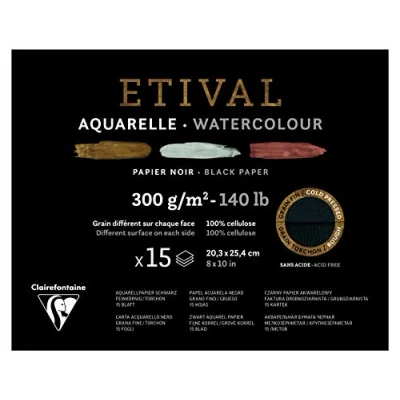 Abbildung von Clairefontaine 975322C Malblock verleimt 2 Körnungen, 1 Seite Etival Papier, 15 Blatt 20,3x25,4 cm 300g , Schwarz