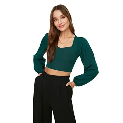 Abbildung von Trendyol Damen Crop Bluse Blouse Westlich, Grün, 38