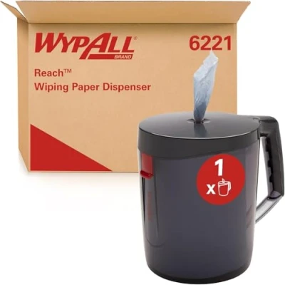 Abbildung von WypAll Reach Tragbarer Spender für Zentralentnahme 6221 weiße oder blaue Papier Reinigungstücher Einzelblattentnahme