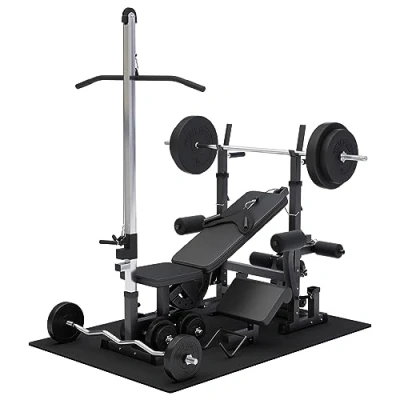 Abbildung von GORILLA SPORTS Multipresse Verstellbare Hantelablage, Latzugturm, Butterfly, Curlpult, Beincurler
