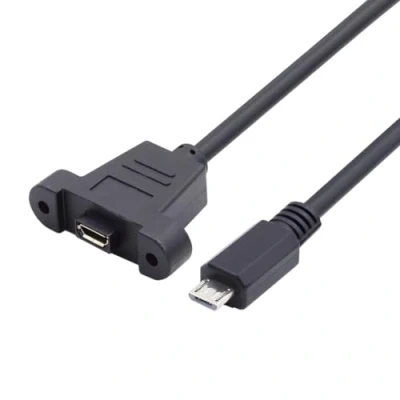 Abbildung von Cablecc USB Verlängerung, Micro USB, 5 poliger Stecker auf Buchse, Montur Platine, mit Schrauben, 50 cm.