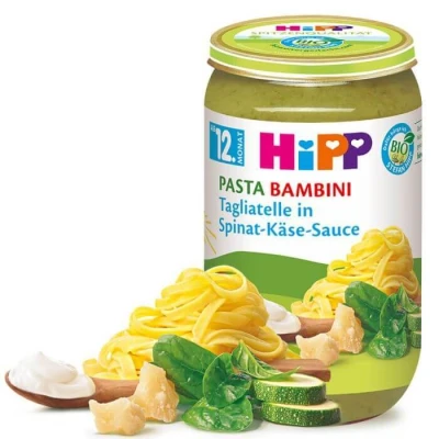 Abbildung von Hipp Pasta Bambini Tagliatelle in Spinat Käse Sauce