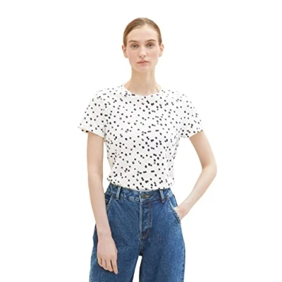Abbildung von TOM TAILOR Damen 1037400 T Shirt, 32647 Offwhite Dot Design, XL