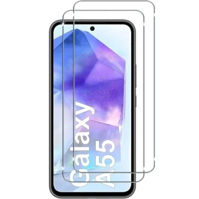 Abbildung von [2 Stück] Schutzglas kompatibel mit Samsung Galaxy A55 Panzerfolie Schutzfolie Verbundglas Displayglas Echt Hart Tempered Glass 9H Härte Glas