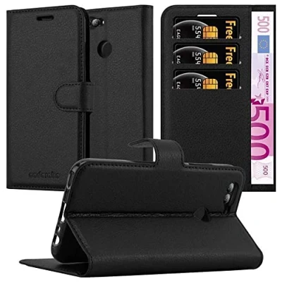 Abbildung von Cadorabo Hülle kompatibel mit Huawei NOVA 2 Handyhülle aus Premium Kunst Leder Flip Klappbare Stoßfeste Magnetische [Standfunktion] [Kartenfächern] Cover für Tasche in Schwarz