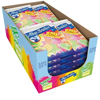 Abbildung von Frigeo Ahoj Brause Kaubonbons prickelndes softes Kaubonbon in vier süß sauren Geschmacksrichtungen, für das perfekte Naschvergnügen, vegan, im Vorrats Pack, 16 x 150 g