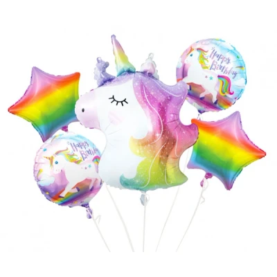 Abbildung von Einhorn Regenbogen Luftballons Bouquet 5 Stück
