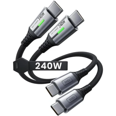 Abbildung von INIU 240W USB C Kabel, [2 Pack 0.3m] PD Schnellladekabel auf C, Nylon Geflochten Ladekabel Ladegerät für iPhone 16 15 Pro Max Samsung Galaxy S23 S22 Pixel 7 iPad MacBook Air usw