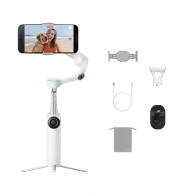 Abbildung von Insta360 Flow 2 Pro Vlog Bundle Weiß Faltbarer AI Phone Gimbal, Tracking in 200+ Apps mit Apple DockKit, 360º Pan Tracking, integr. Stativ/Selfie Stick, Fernbedienung, Spotlight/Rucksackhalterung