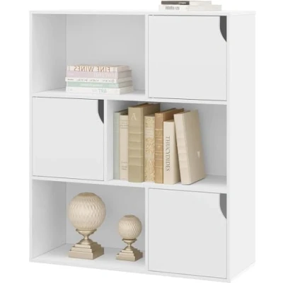 Abbildung von eSituro bücherregal weiß Standregal mit 3 Türen und 6 Fächern Würfelregal Kinder Büroregal freistehend Aufbewahrungsregal für Wohnzimmer Schlafzimmer