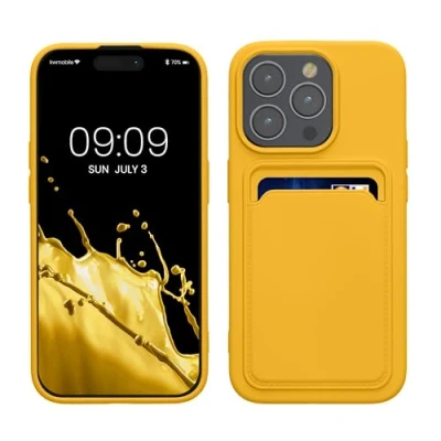Abbildung von kwmobile Handyhülle kompatibel mit iPhone 15 Pro Hülle Handy Cover Fach für Karten in Strahlend Gelb