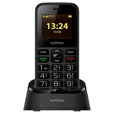 Abbildung von MP myPhone Halo A+ Mobiltelefon Senioren Handy mit Ladestation ohne Vertrag das Telefon für Oma und Opa, Kamera, Farbdisplay 1,77&quot;, Akku 800mAh, große Tasten, SOS Taste, Radio, Dual SIM,Schwarz
