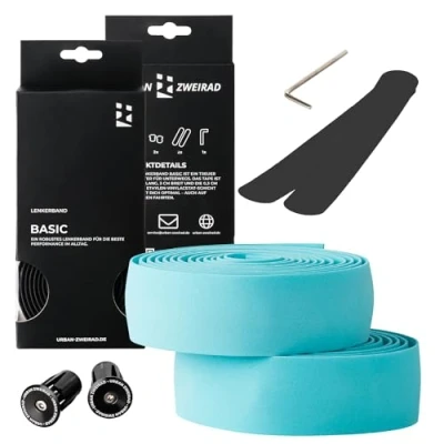 Abbildung von URBAN ZWEIRAD Lenkerband Handlebar Tape inkl. Endstopfen und Klebestreifen türkis extra griffig 2 x 200 cm 3 mm Stärke
