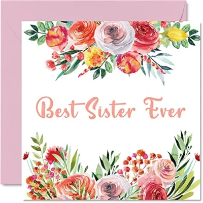 Abbildung von Geburtstagskarten für Schwester Best Sister Ever schöne Geburtstagskarte von Sis Brother, Geburtstagsgeschenke, 145 mm x Geschwister Grußkarten