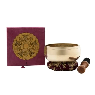 Abbildung von Klangschale mit Dhyani Buddha Relief in schöner Geschenk Box aus nachhaltigem Naturpapier I Inkl. Klöppel/Ring Fair Trade Nepal Echte Handarbeit