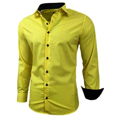 Abbildung von Baxboy Herren Hemd Slim Fit Bügelleicht für Anzug, Business, Hochzeit, Freizeit Langarm Hemden Männer Langarmhemd R 44, Farbe:Gelb, Größe:XL