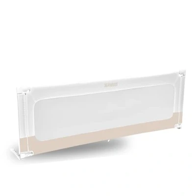 Abbildung von BEANBUDS® Bettgitter Rausfallschutz 200cm [1 Seite] Bettschutzgitter Lattenrost &amp; Boxspringbett Baby Gitterschutz Elternbett Kinderbett inkl. Gurt zur Befestigung Fallschutz Bett, Beige