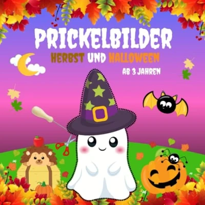 Abbildung von Prickelbilder Herbst und Halloween ab 3 Jahren: Bastelbuch für Kinder Jahren mit 50 Prickelvorlagen zum Malen, Prickeln Ausschneiden Basteln Prickelblock Mädchen Jungen
