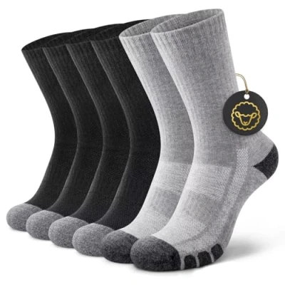 Abbildung von YouShow 3 Paar Merino Wandersocken Herren Damen Gepolstert Anti Blasen Outdoor Trekking Socken Thermo Atmungsaktiv Sportsocken Schwarz Grau 43 46