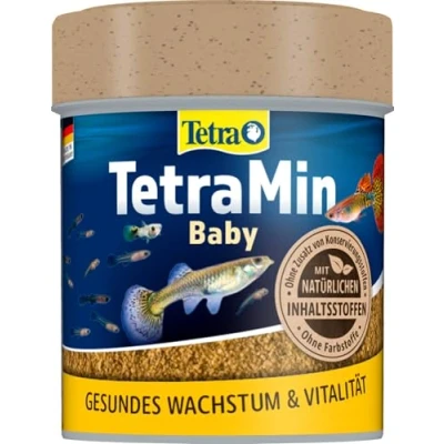 Abbildung von TetraMin Baby Fischfutter in Form von Mikro Flocken für die Zierfischbrut bis 1cm Länge, spezielles Wachstumsfutter, 66 ml Dose