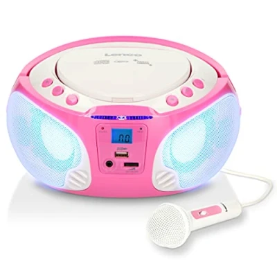 Abbildung von Lenco SCD 650 tragbares CD Radio Kinder Boombox USB &amp; Mikrofon 6 Watt Playback AUX FM Rosa