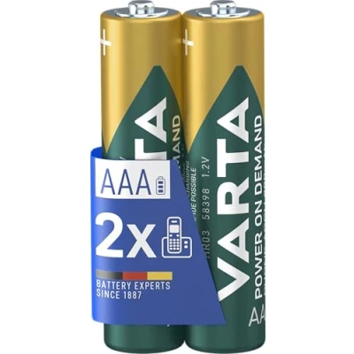 Abbildung von VARTA Batterien AAA, wiederaufladbar, 2 Stück, Recharge Accu Phone, Akku, 800 mAh Ni MH, sofort einsatzbereit, geeignet für schnurlose Telefone
