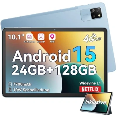 Abbildung von Blackview Android 15 Tablet 10 Zoll, Tab60Pro Gaming 4G LTE+5G WLAN 24GB(8+16) RAM 128GB ROM (2TB TF) 7700mAh 5MP+8MP Unisoc Octa Core, Face ID/GMS/GPS/3.5MM Kopfhörerbuchse/BT5/Widevine L1