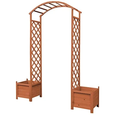 Abbildung von Melko Rosenbogen Rankhilfe mit Blumenkübel aus Holz in Braun Torbogen Stück, Fichtenholz