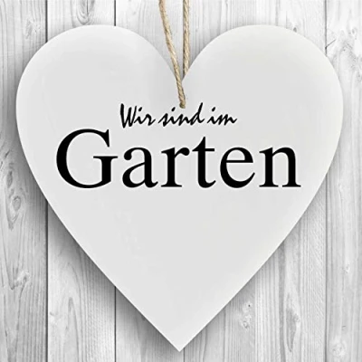 Abbildung von Herzschild Holzherz Holzschild 16 x cm Wir sind im Garten weiß Dekoschild Wandschild Schild Holz Geschenk