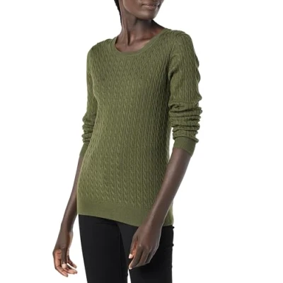 Abbildung von Amazon Essentials Damen Leichter Langarm Pullover Mit Rundhalsausschnitt Zopfmuster (Erhältlich In Übergröße), Dunkles Olivgrün, M